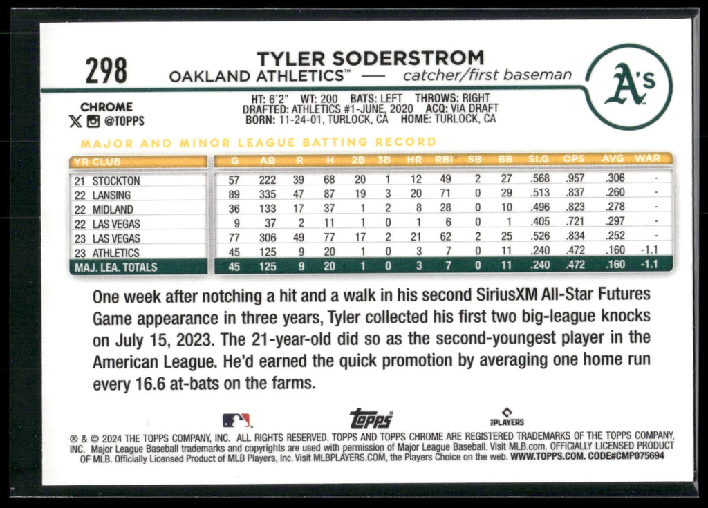 2024 Topps Chrome #298 Tyler Soderstrom