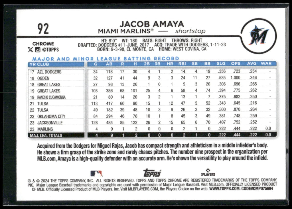 2024 Topps Chrome #92 Jacob Amaya