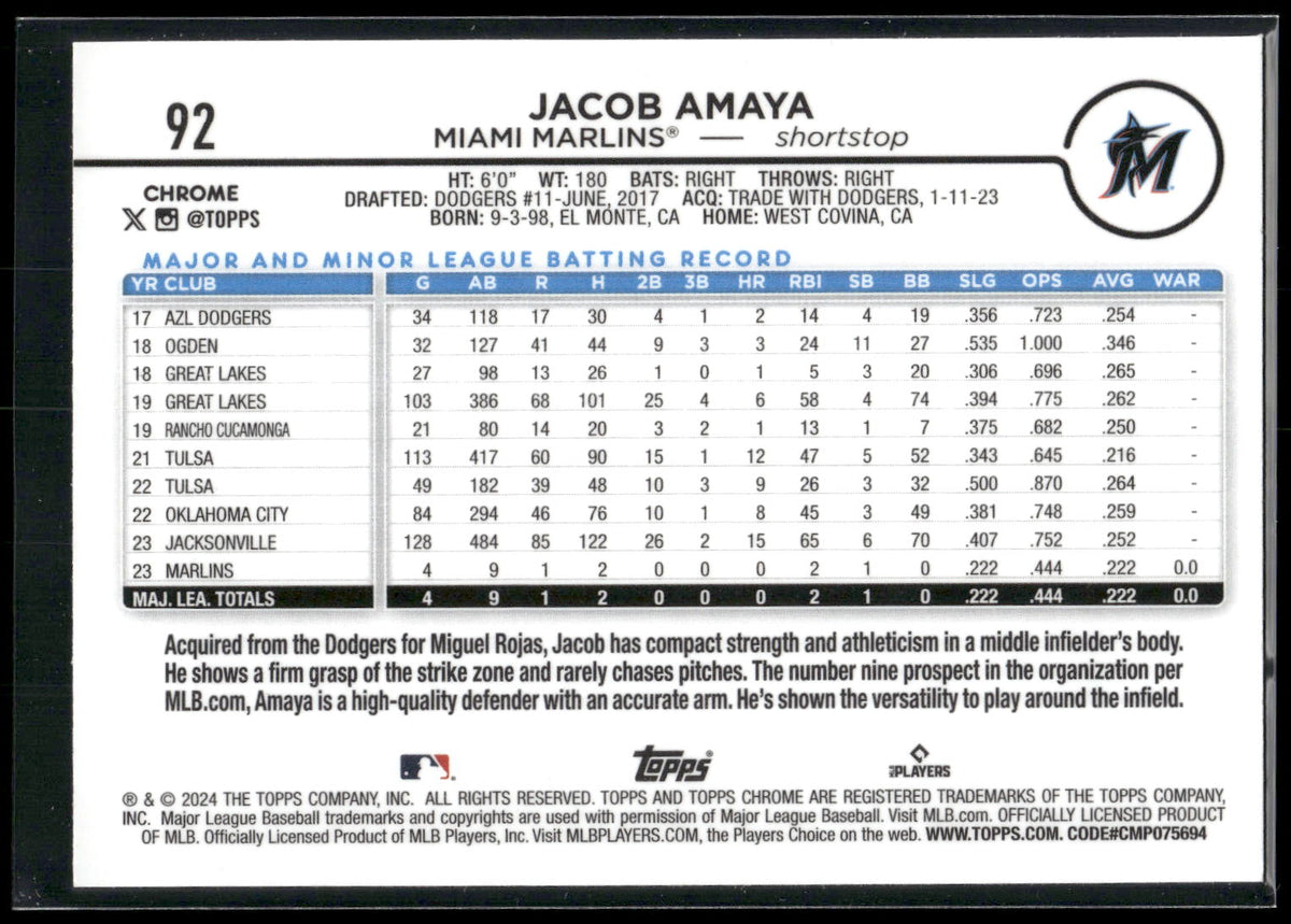 2024 Topps Chrome #92 Jacob Amaya