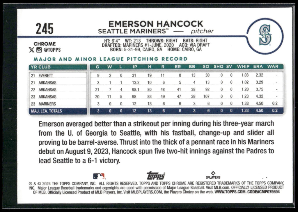 2024 Topps Chrome #245 Emerson Hancock