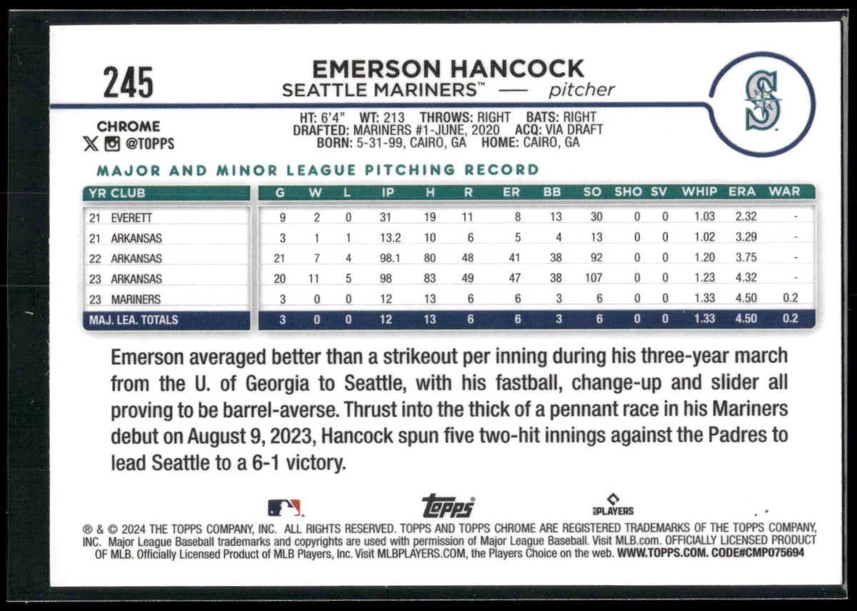 2024 Topps Chrome #245 Emerson Hancock