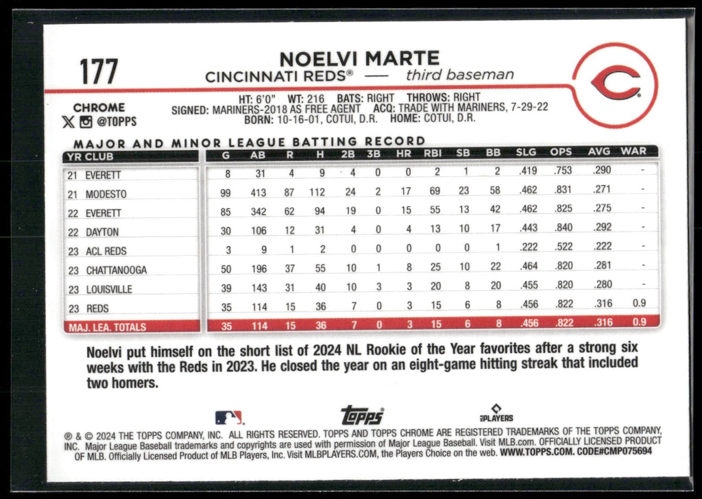 2024 Topps Chrome #177 Noelvi Marte