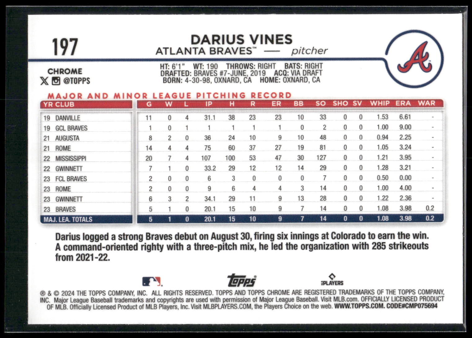 2024 Topps Chrome #197 Darius Vines