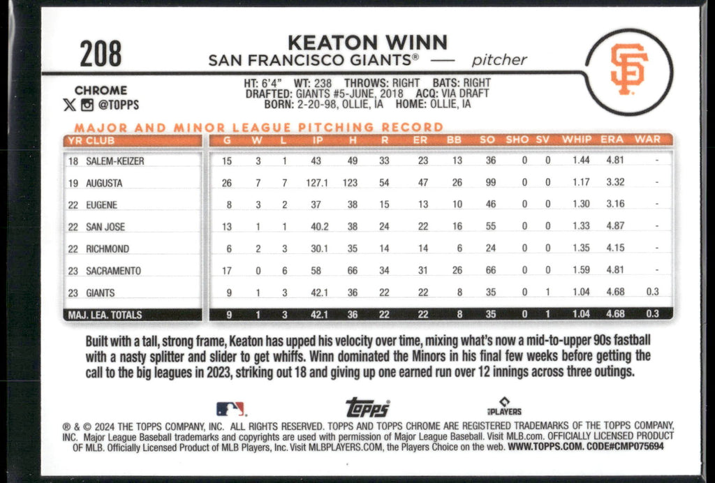 2024 Topps Chrome #208 Keaton Winn