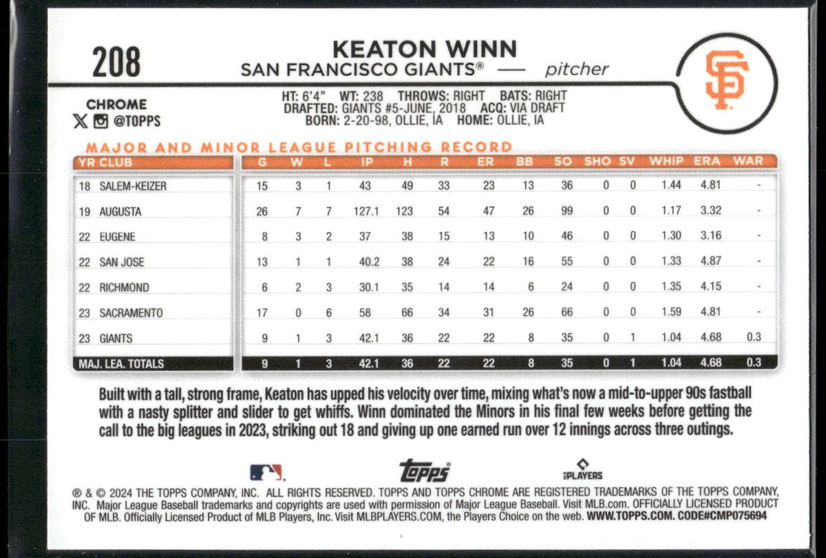 2024 Topps Chrome #208 Keaton Winn