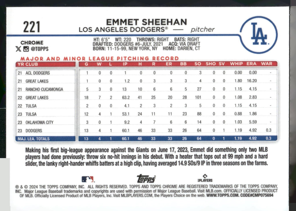 2024 Topps Chrome #221 Emmet Sheehan