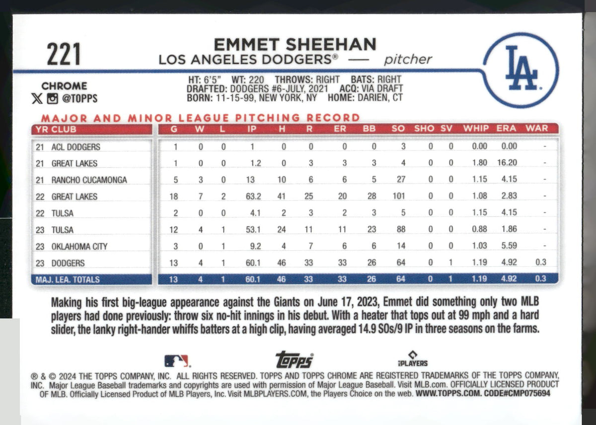 2024 Topps Chrome #221 Emmet Sheehan