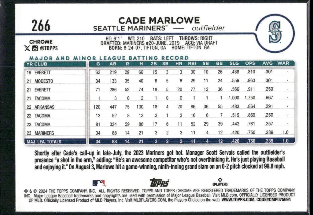 2024 Topps Chrome #266 Cade Marlowe