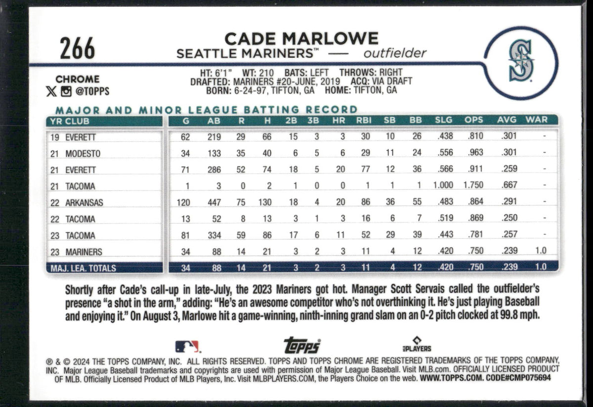 2024 Topps Chrome #266 Cade Marlowe