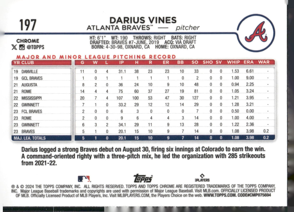2024 Topps Chrome #197 Darius Vines