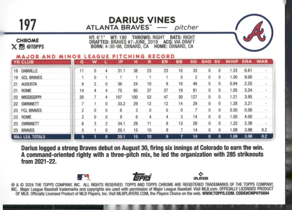 2024 Topps Chrome #197 Darius Vines