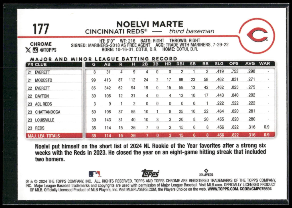 2024 Topps Chrome #177 Noelvi Marte