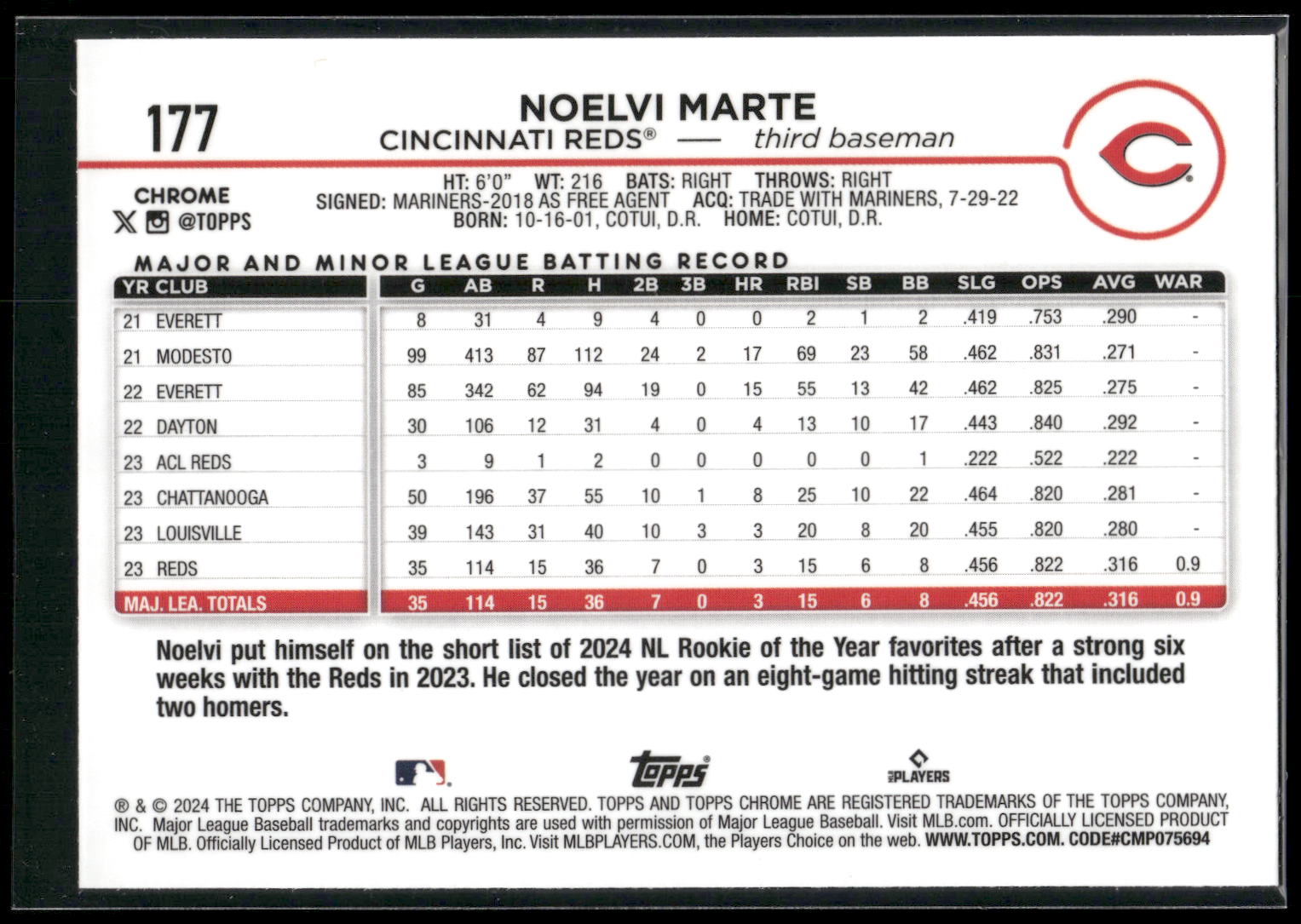 2024 Topps Chrome #177 Noelvi Marte