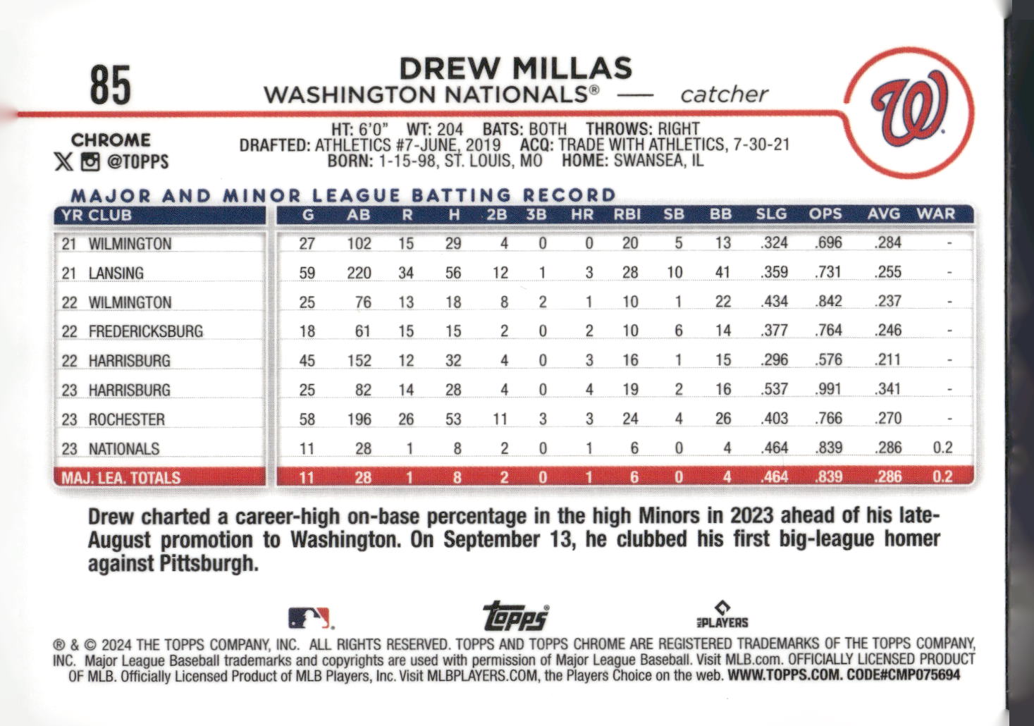 2024 Topps Chrome #85 Drew Millas