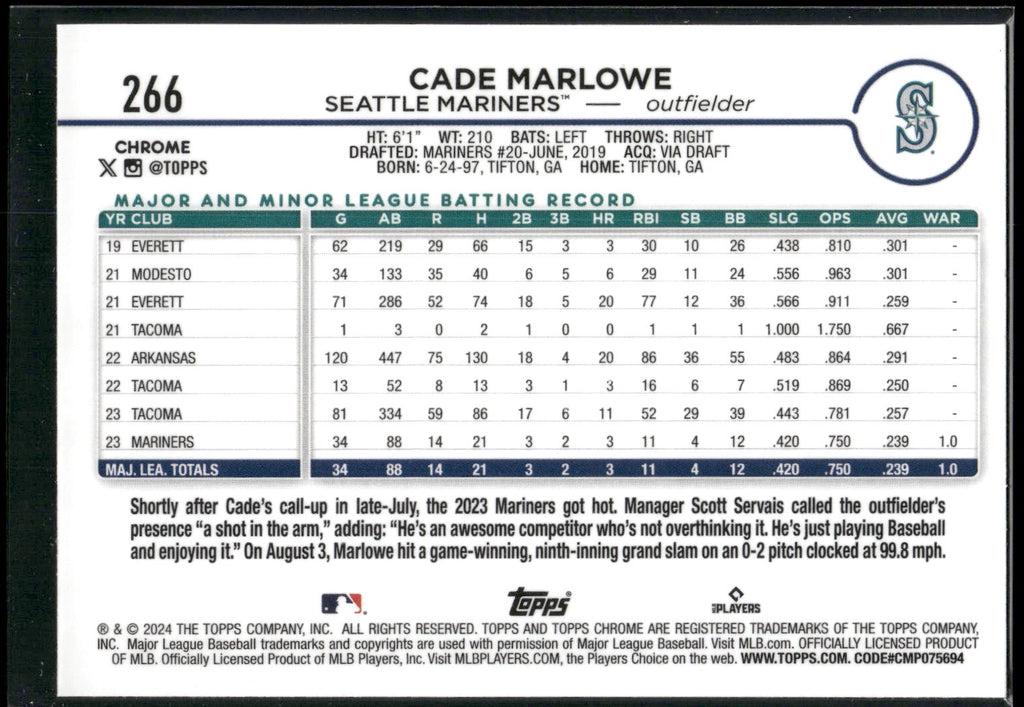 2024 Topps Chrome #266 Cade Marlowe