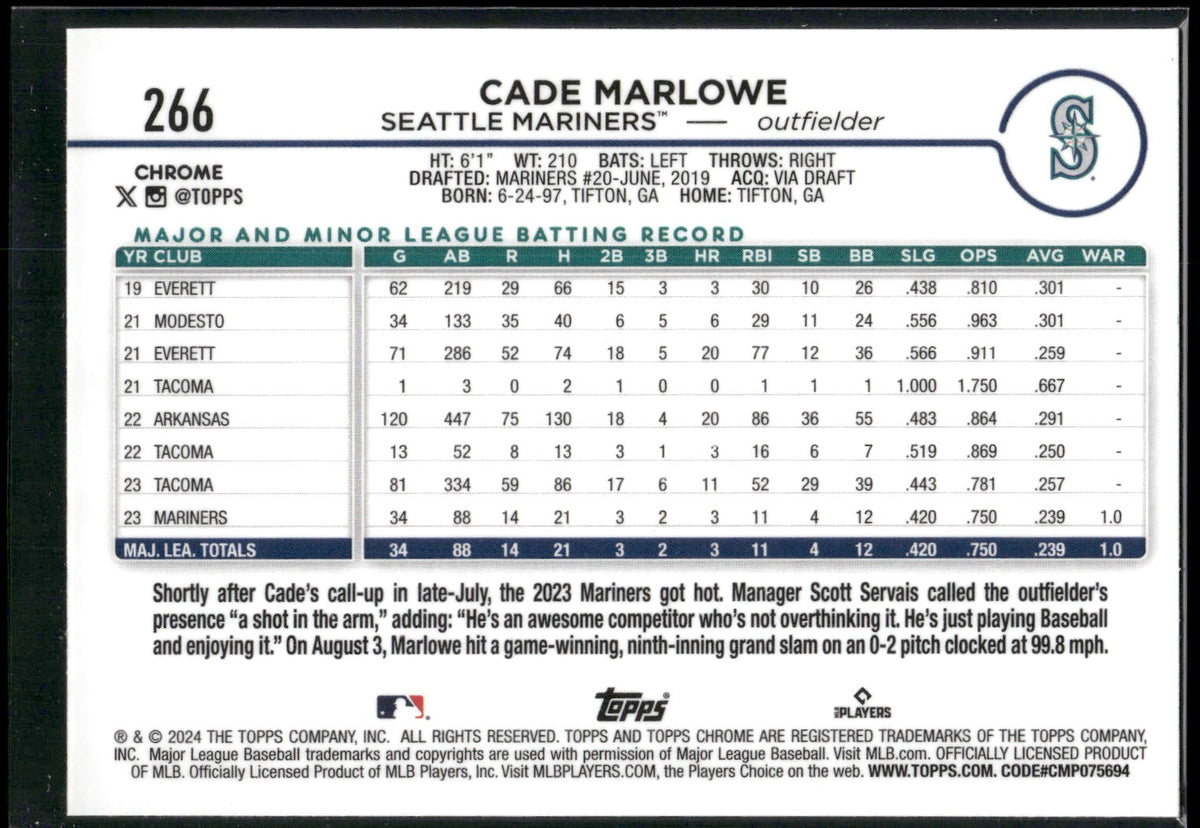 2024 Topps Chrome #266 Cade Marlowe