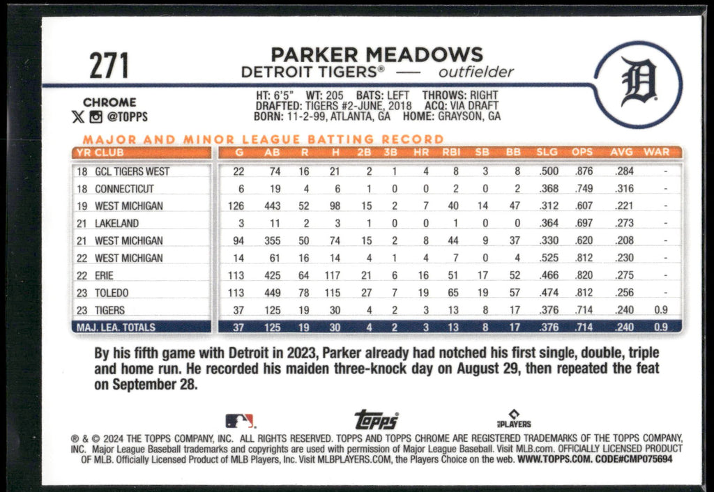 2024 Topps Chrome #271 Parker Meadows