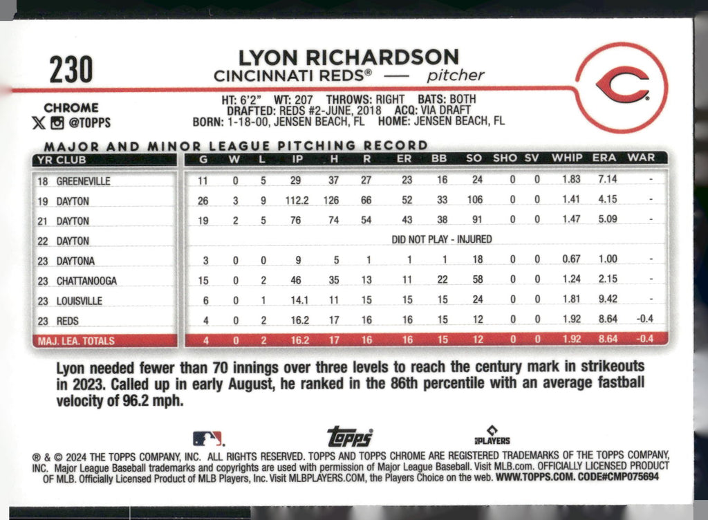 2024 Topps Chrome #230 Lyon Richardson