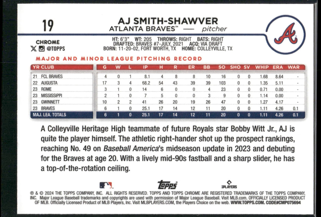2024 Topps Chrome #19 AJ Smith-Shawver