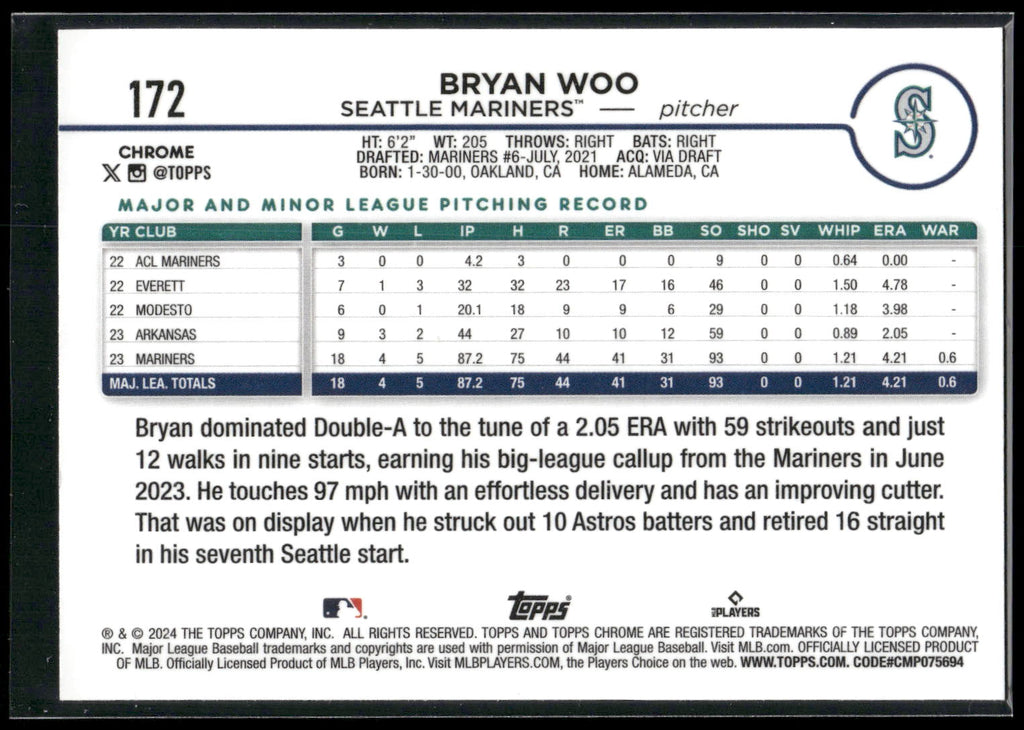 2024 Topps Chrome #172 Bryan Woo
