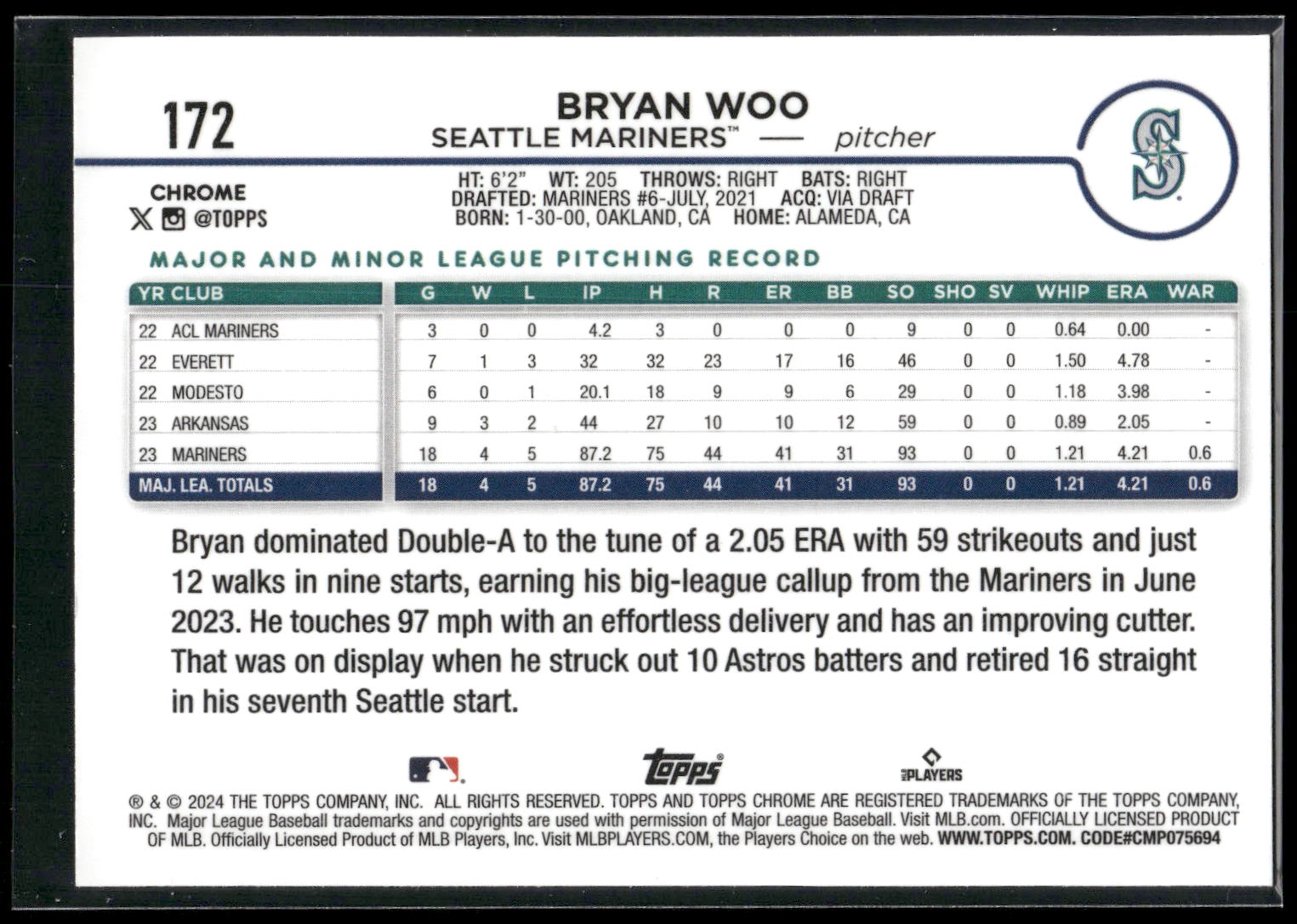2024 Topps Chrome #172 Bryan Woo