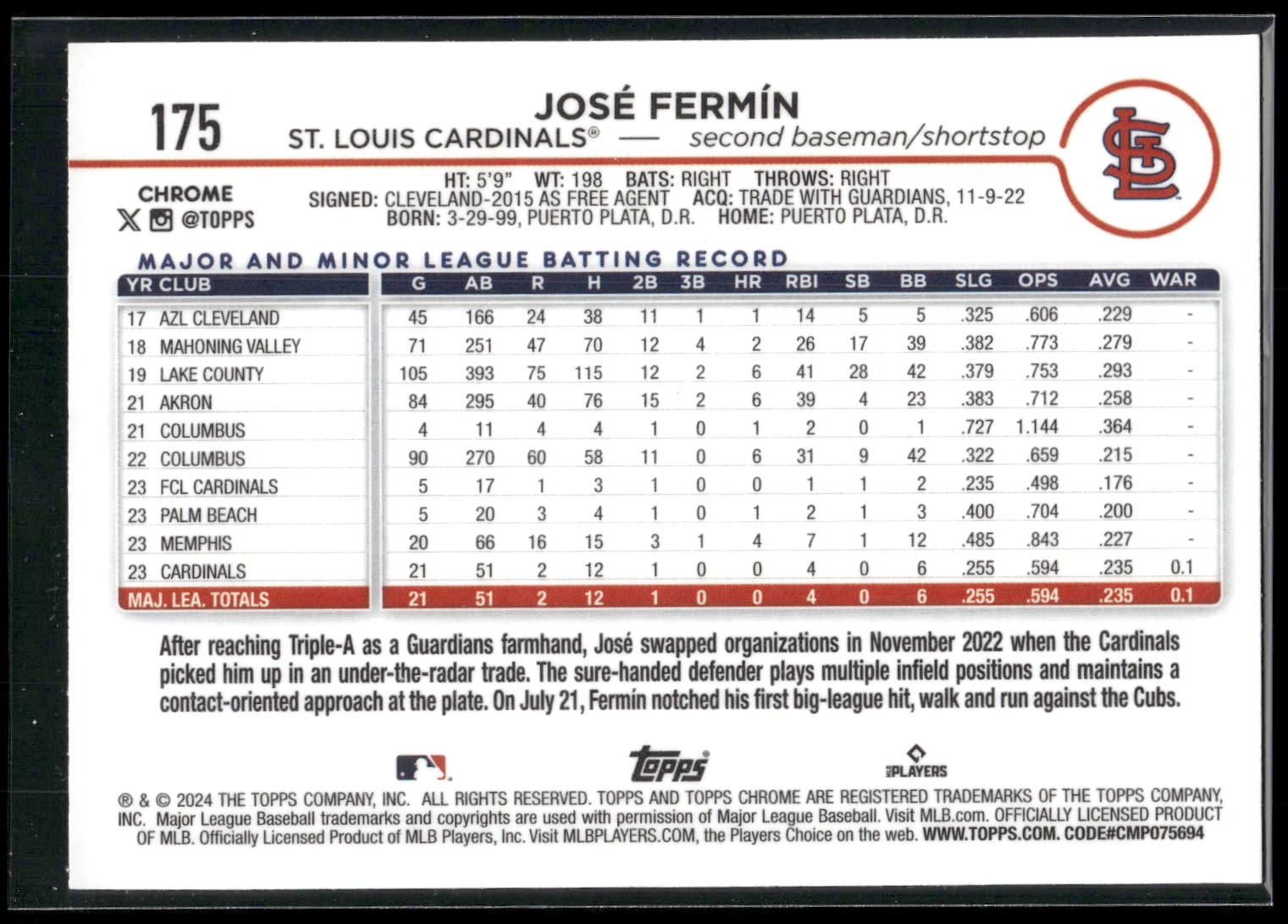 2024 Topps Chrome #175 José Fermín