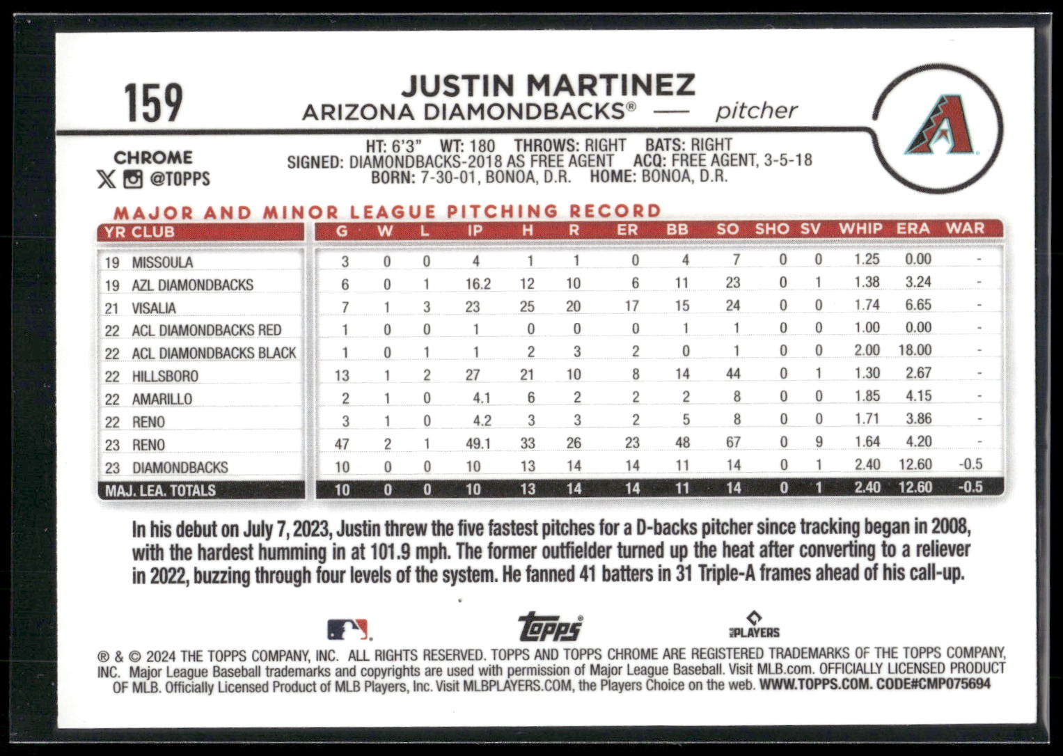 2024 Topps Chrome #159 Justin Martinez