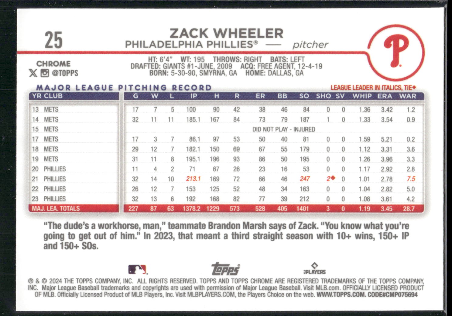 2024 Topps Chrome #25 Zack Wheeler