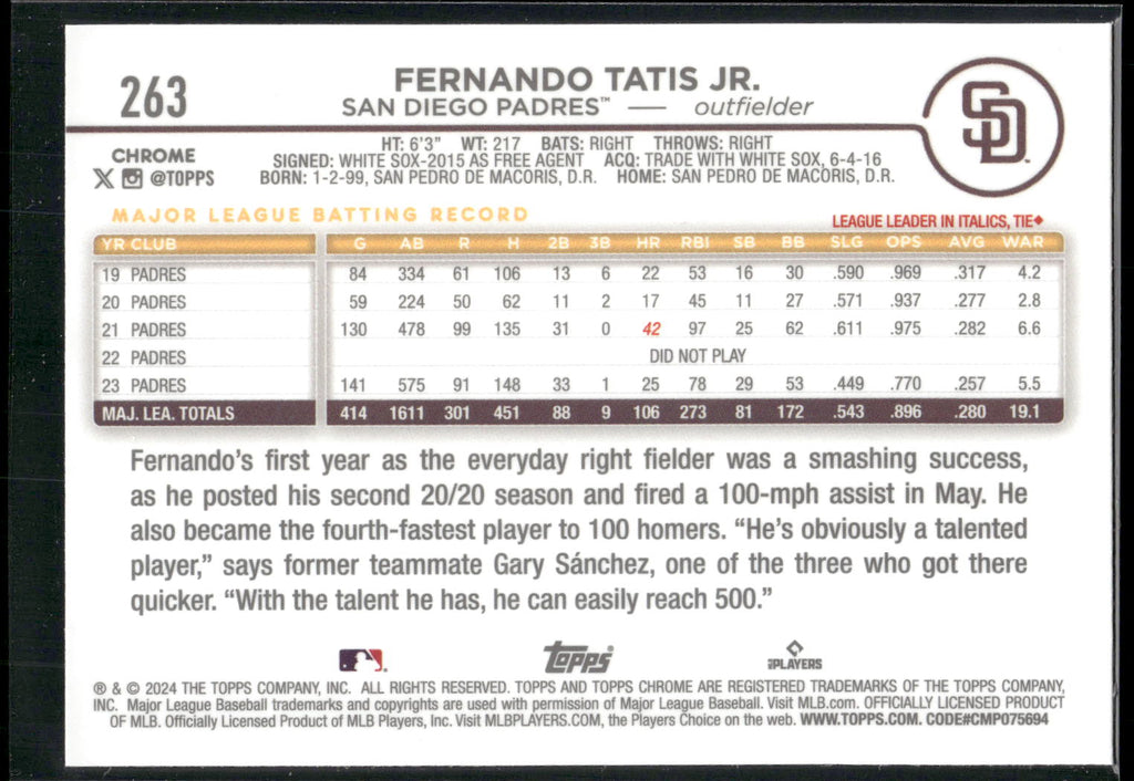 2024 Topps Chrome #263 Fernando Tatis Jr.