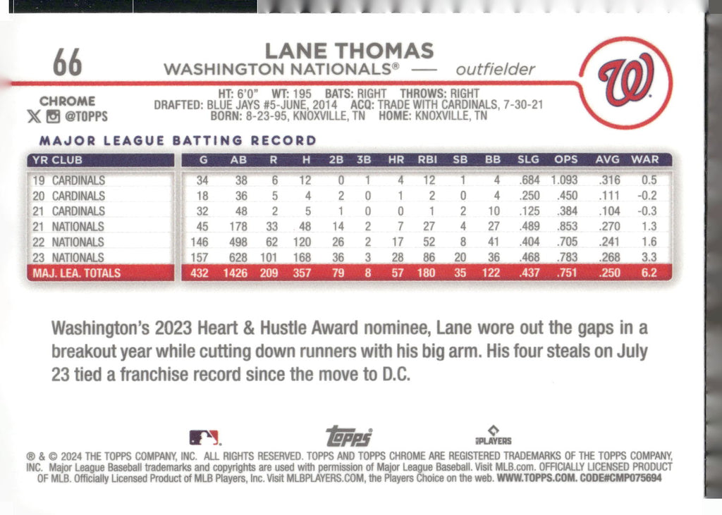 2024 Topps Chrome #66 Lane Thomas