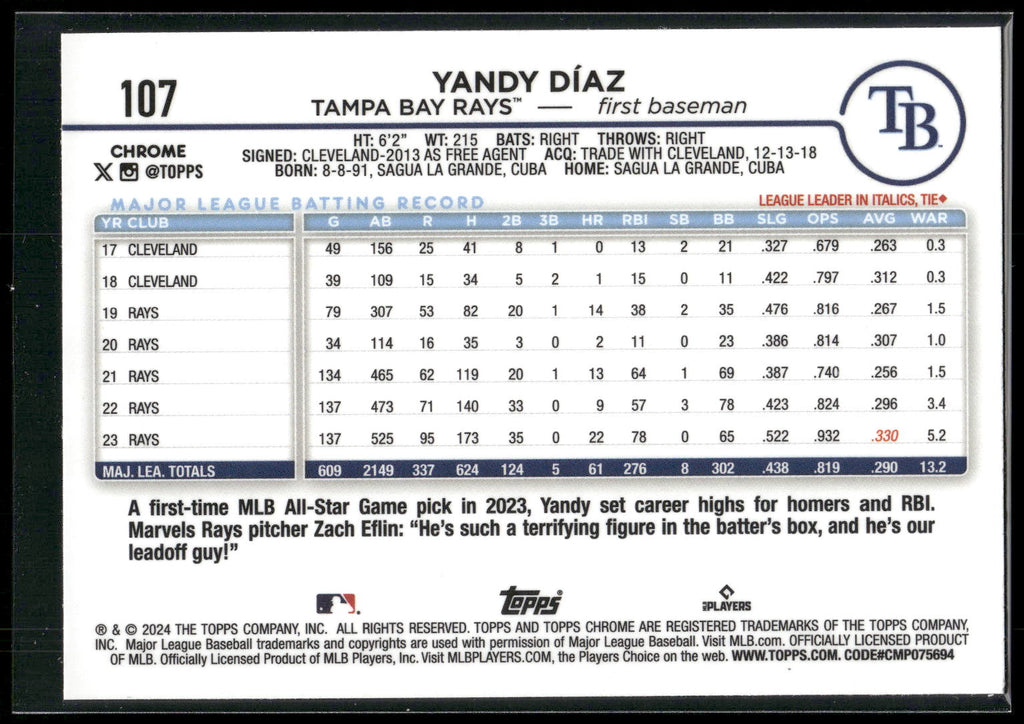 2024 Topps Chrome #107 Yandy Díaz