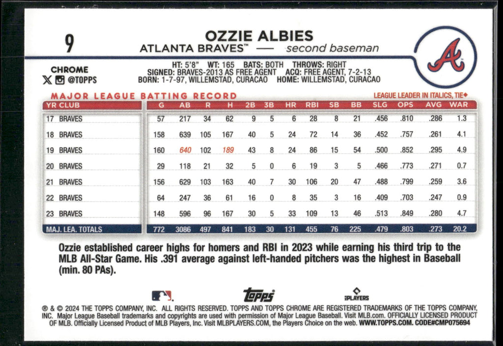 2024 Topps Chrome #9 Ozzie Albies