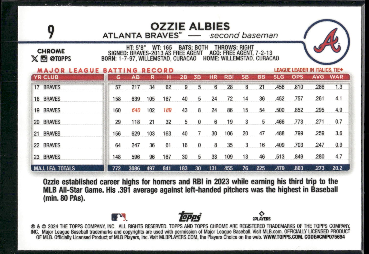 2024 Topps Chrome #9 Ozzie Albies