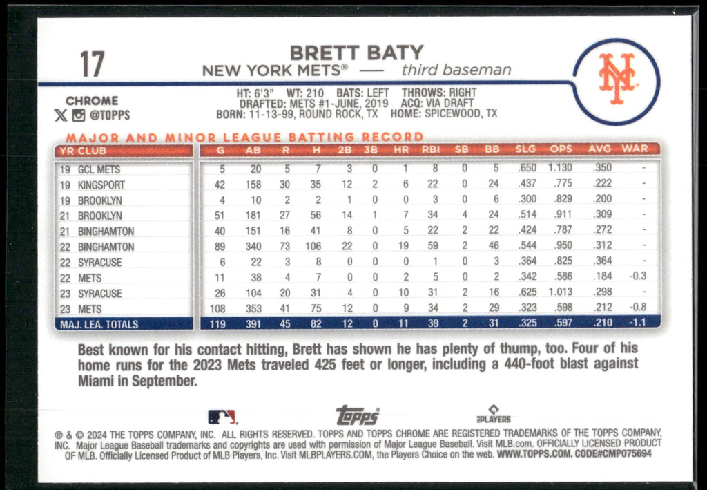 2024 Topps Chrome #17 Brett Baty