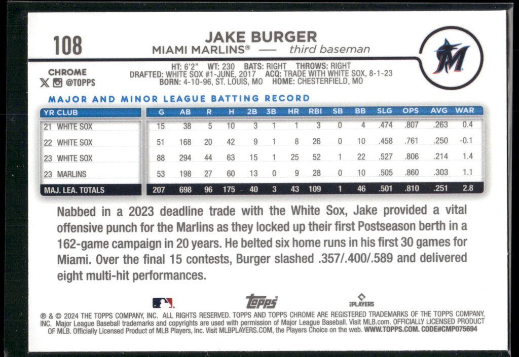 2024 Topps Chrome #108 Jake Burger
