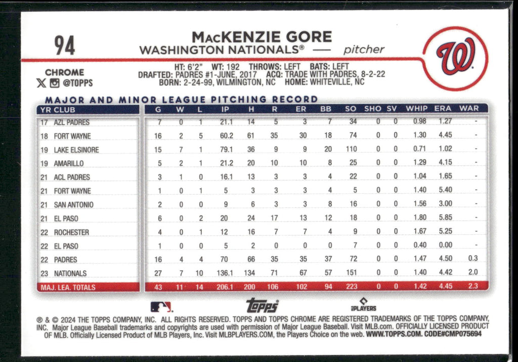 2024 Topps Chrome #94 MacKenzie Gore