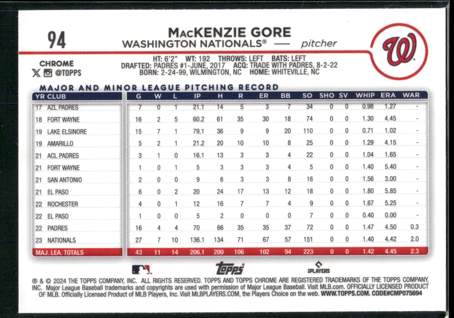 2024 Topps Chrome #94 MacKenzie Gore