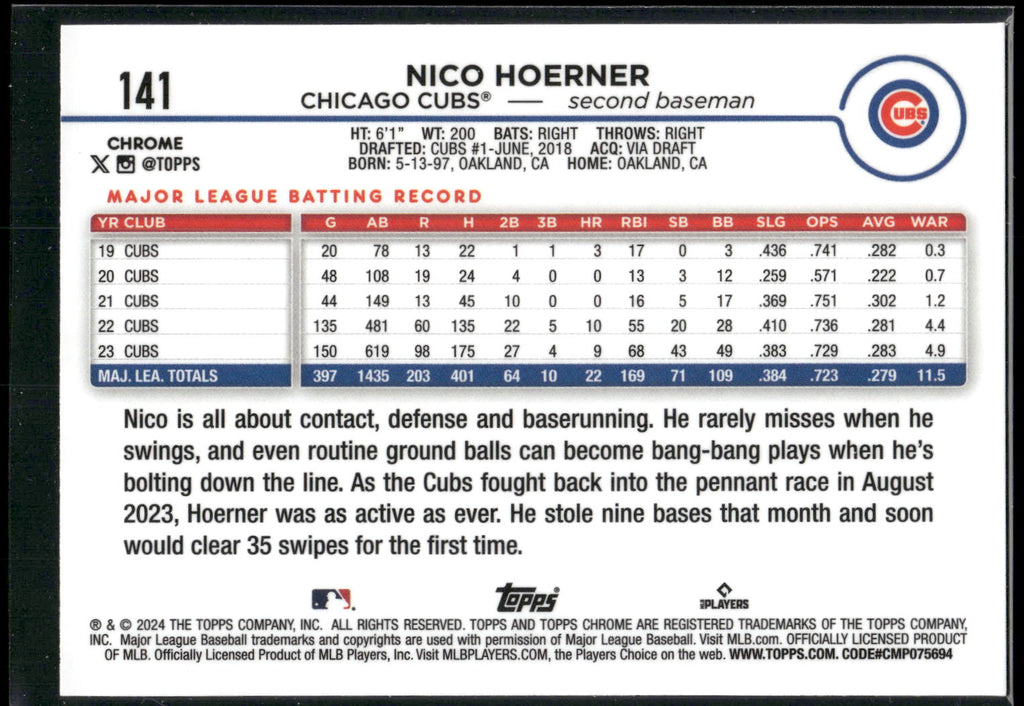 2024 Topps Chrome #141 Nico Hoerner