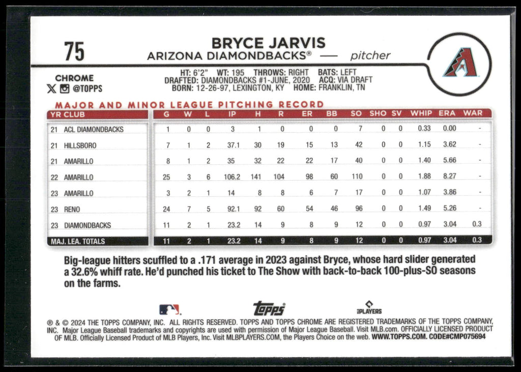 2024 Topps Chrome #75 Bryce Jarvis