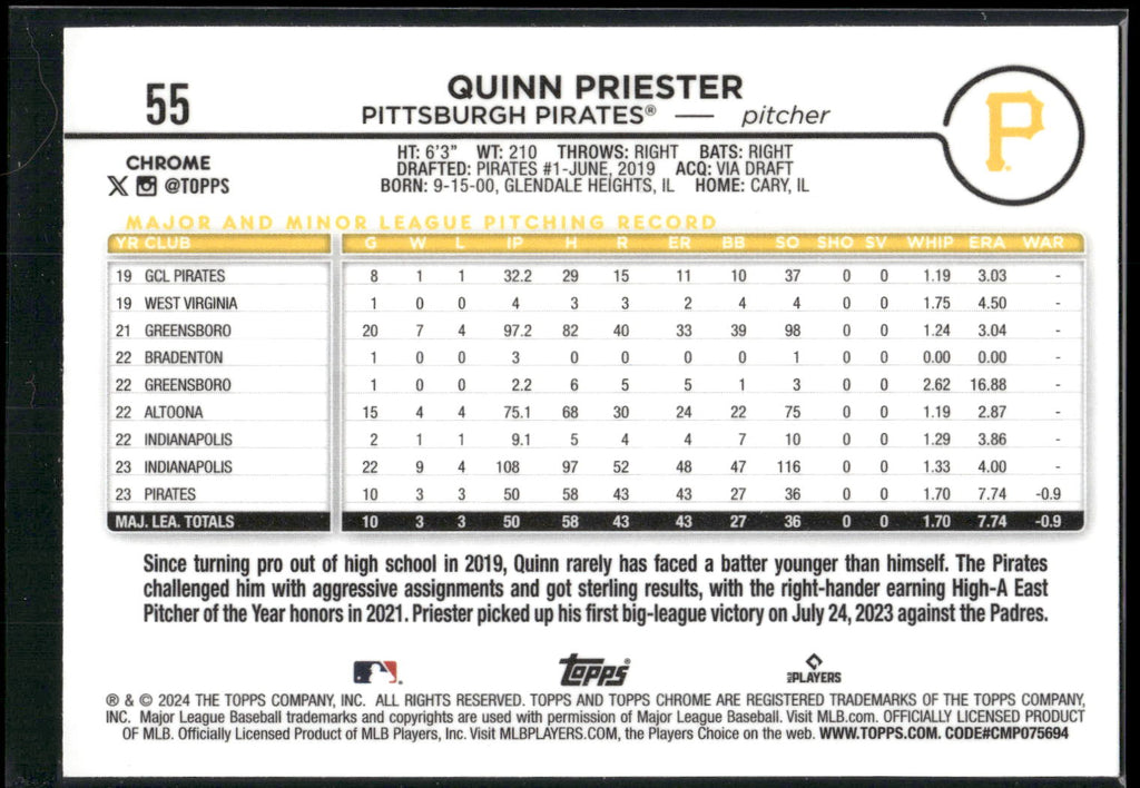 2024 Topps Chrome #55 Quinn Priester