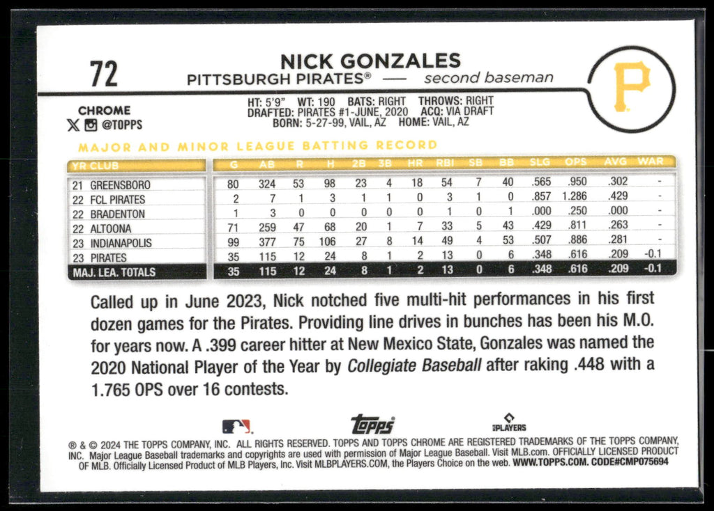 2024 Topps Chrome #72 Nick Gonzales