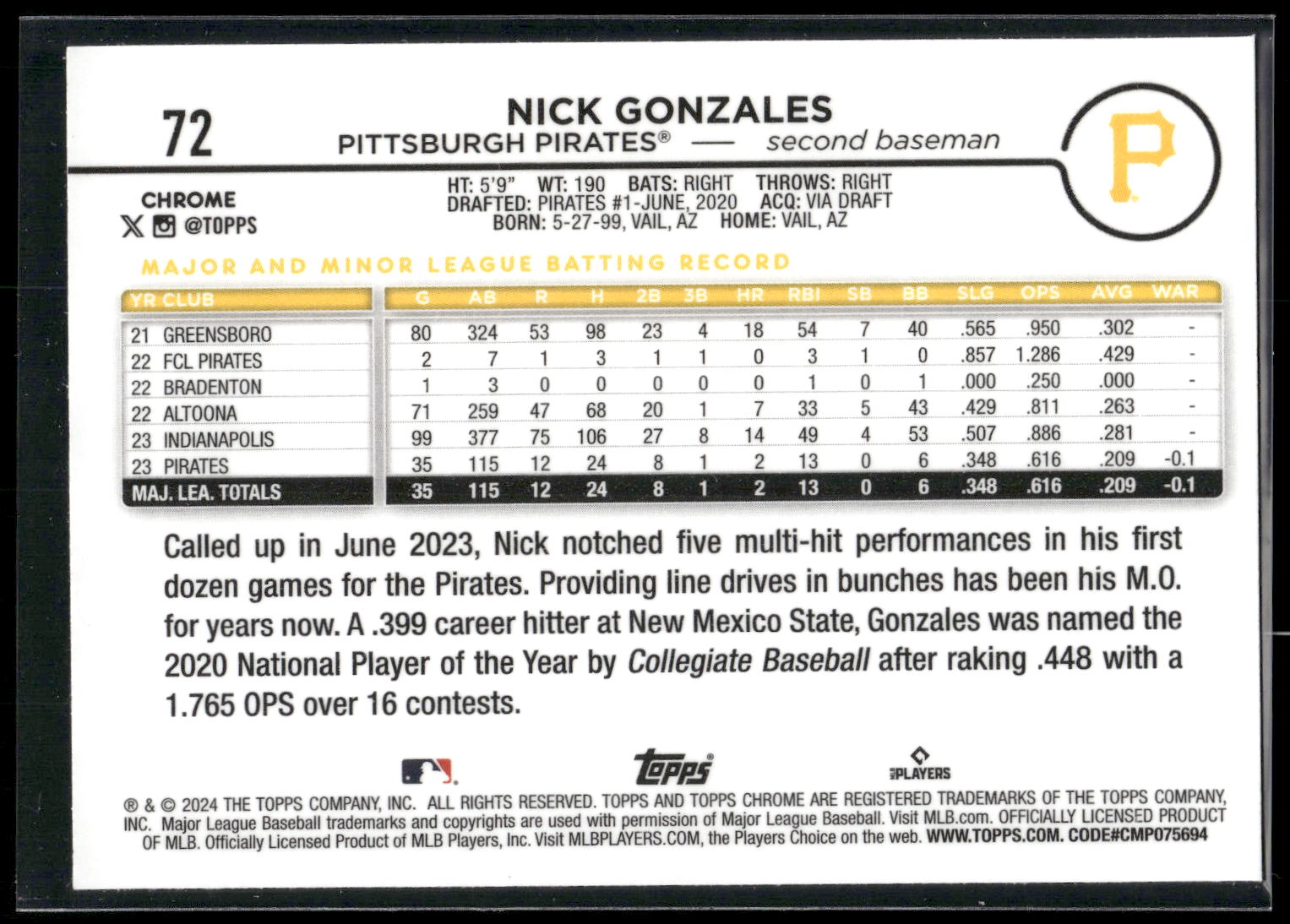 2024 Topps Chrome #72 Nick Gonzales
