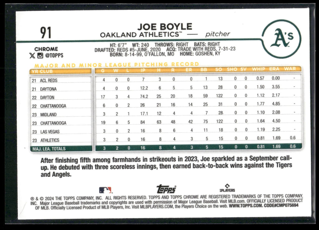 2024 Topps Chrome #91 Joe Boyle