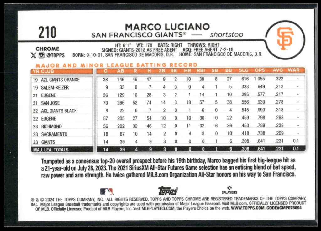2024 Topps Chrome #210 Marco Luciano