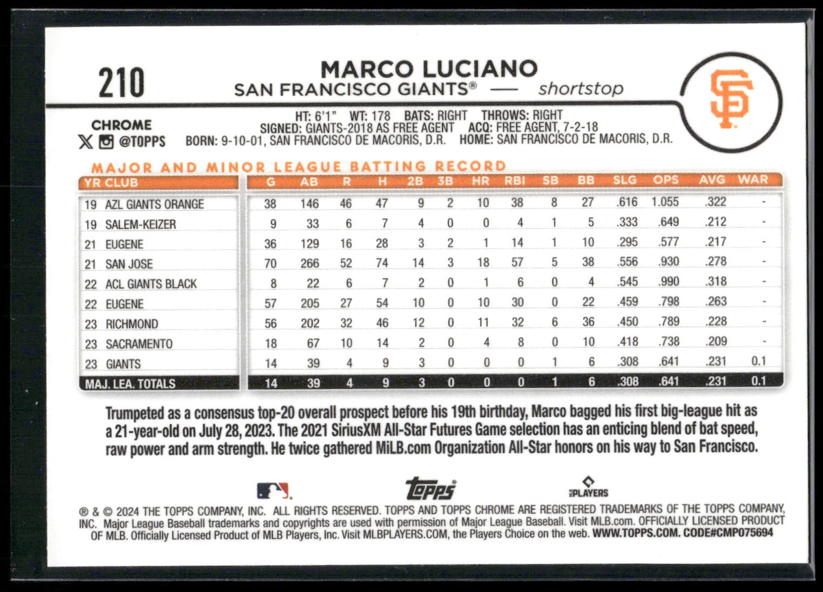 2024 Topps Chrome #210 Marco Luciano