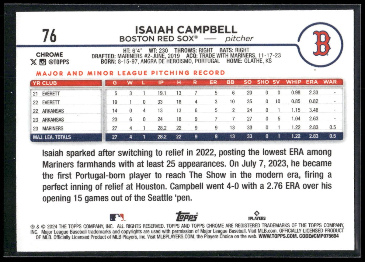 2024 Topps Chrome #76 Isaiah Campbell