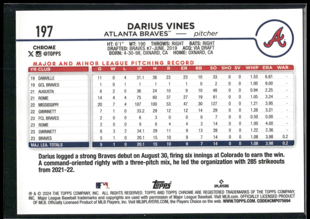 2024 Topps Chrome #197 Darius Vines