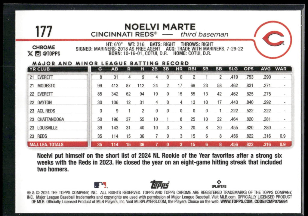 2024 Topps Chrome #177 Noelvi Marte