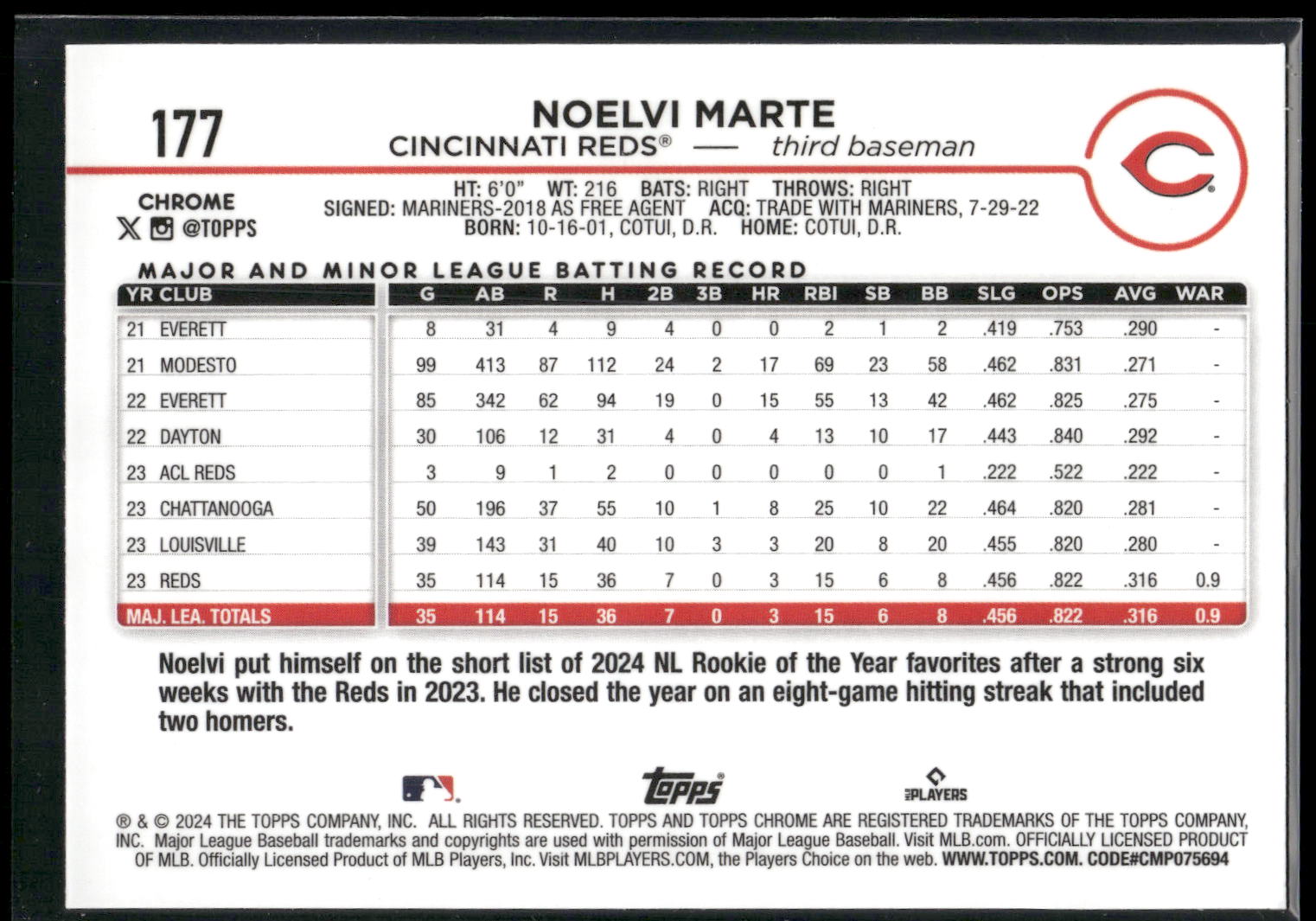 2024 Topps Chrome #177 Noelvi Marte