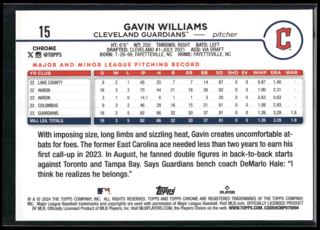 2024 Topps Chrome #15 Gavin Williams